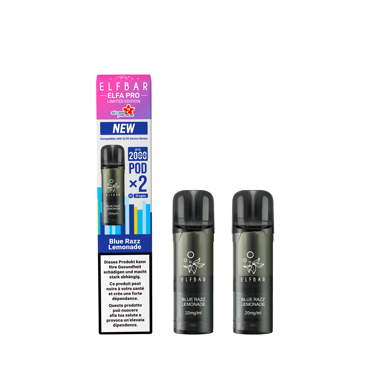 Elfbar Elfa Pro V2 Blue Razz Lemonade 2ml 2Pods Street Parade E-Zigaretten Pods