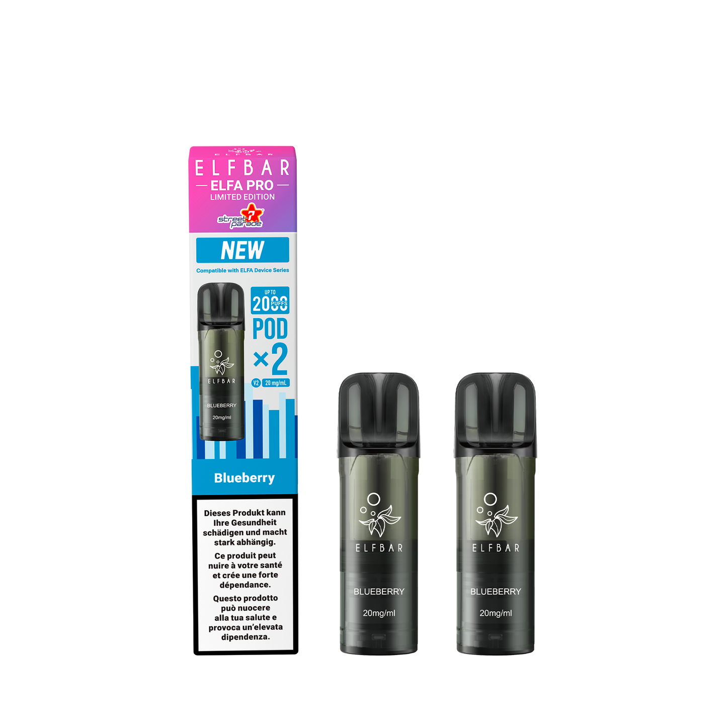 Elfbar Elfa Pro V2 Blueberry 2ml
 2Pods Street Parade E-Zigaretten Pods
