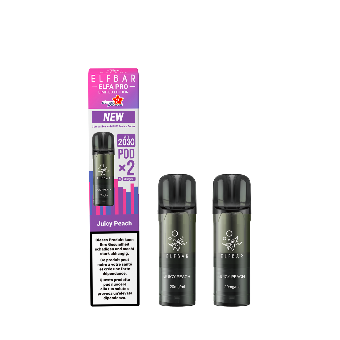 Elfbar Elfa Pro V2 Juicy Peach 2ml 2Pods Street Parade E-Zigaretten Pods