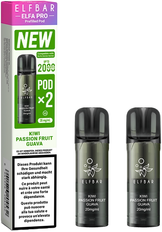Elfbar Elfa Pro V2 Kiwi Passion Fruit Guava 2ml 2pods E-Zigaretten Liquid