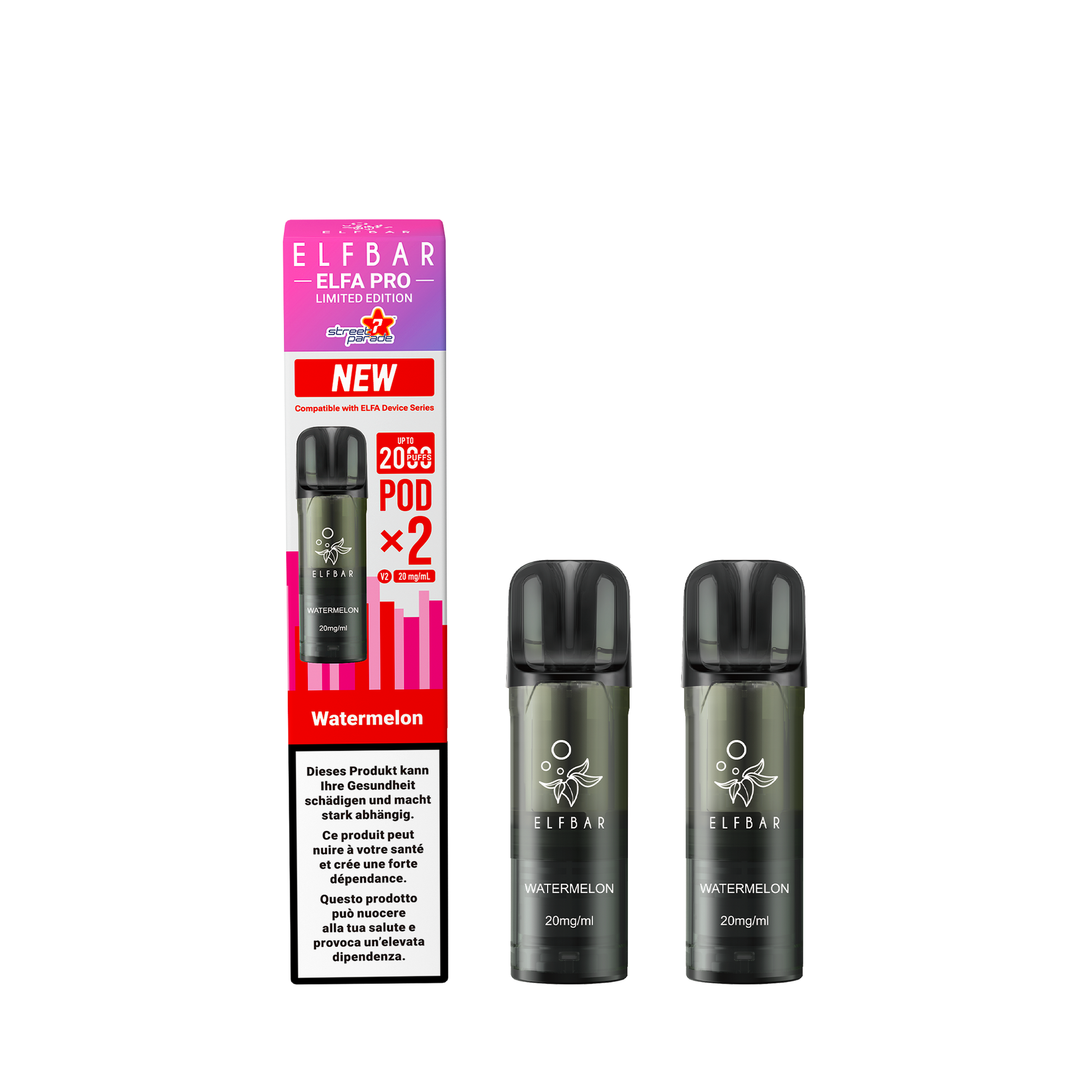 Elfbar Elfa Pro V2 Watermelon 2ml 2Pods Street Parade E-Zigaretten Pods
