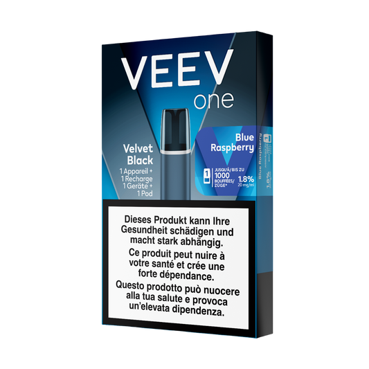 Veev One Velvet Black Starter Kit plus Blue Raspberry Pod