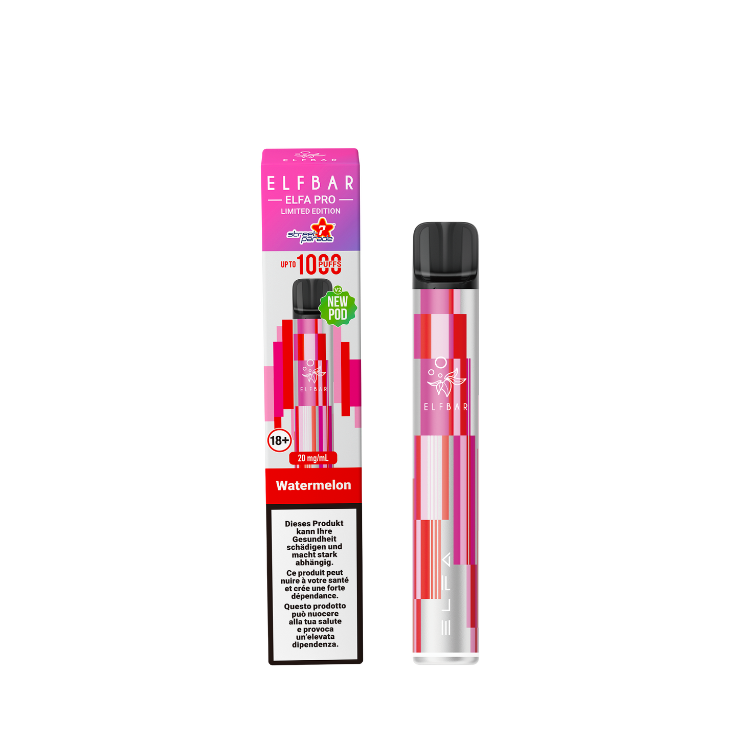elfbar elfa pro kit aurorapurple watermelon pod karton street parade e-zigaretten starter kit